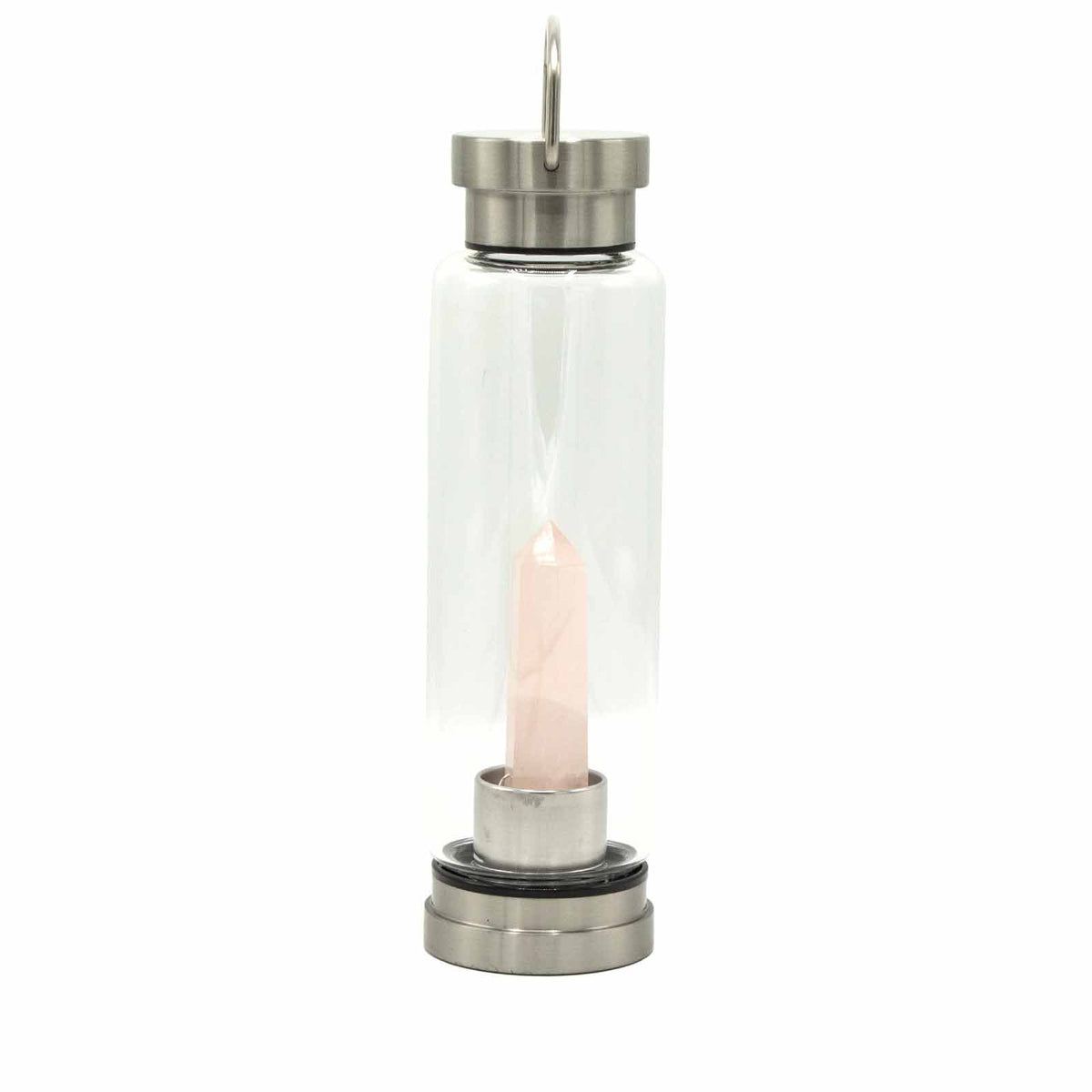 Crystal Infused Glass Water Bottle - Rose Quartz Obelisk - 500ml