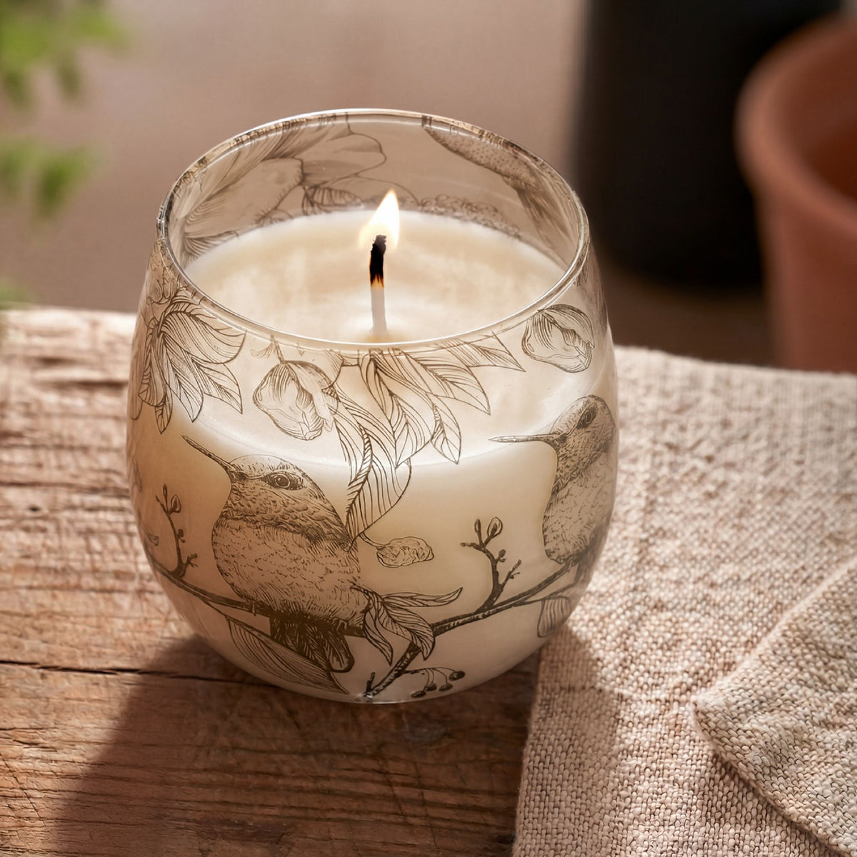 Medium Glass Jar Candle - Drawn by Flame Illustrated Design - 9cm