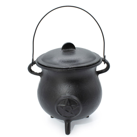 Extra Large Cast Iron Cauldron with Pentagram Lid - 23x18cm