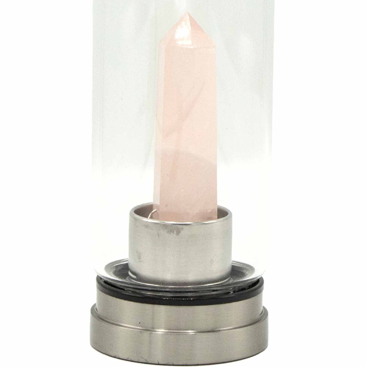 Crystal Infused Glass Water Bottle - Rose Quartz Obelisk - 500ml