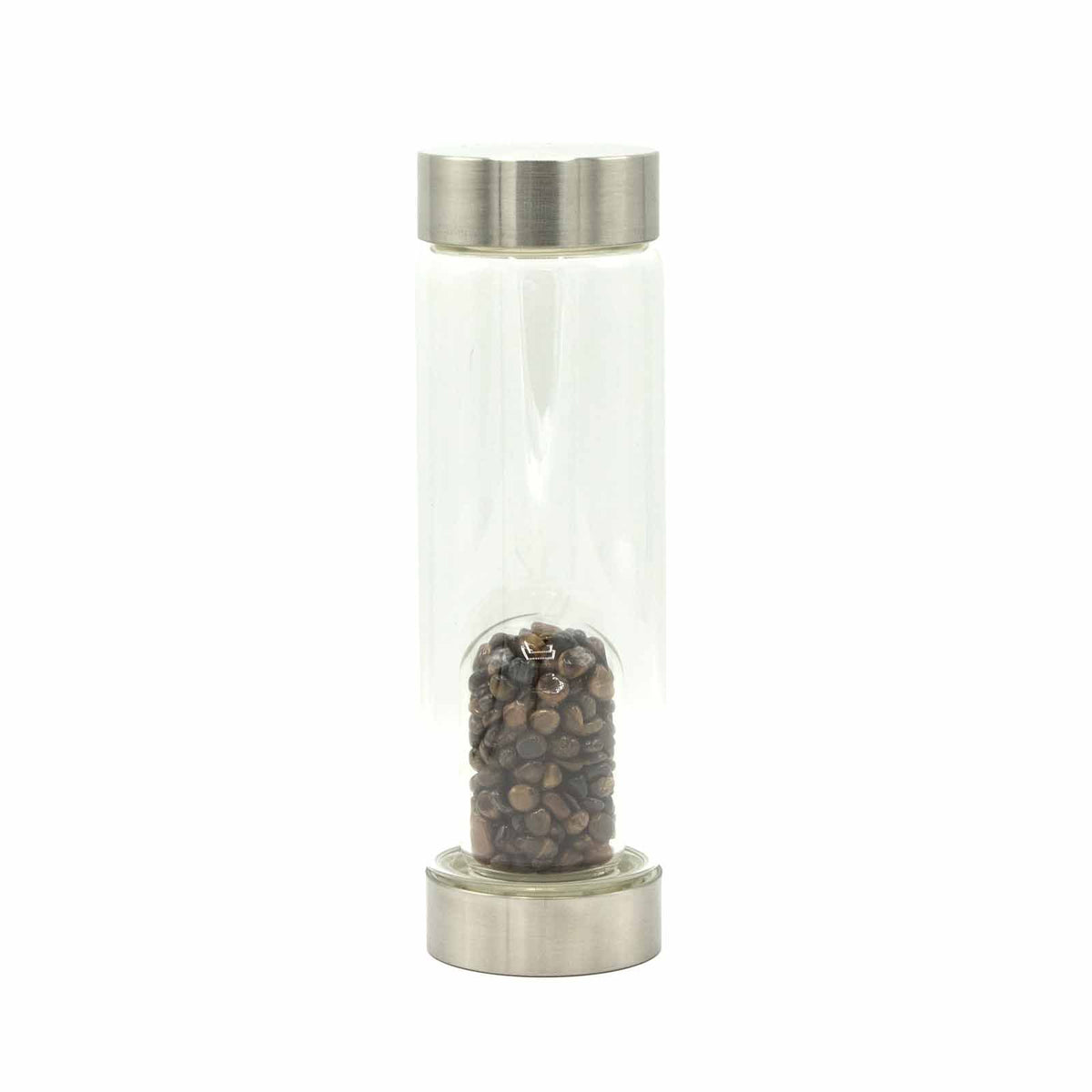 Crystal Infused Glass Water Bottle - Tiger's Eye Chips - 500ml