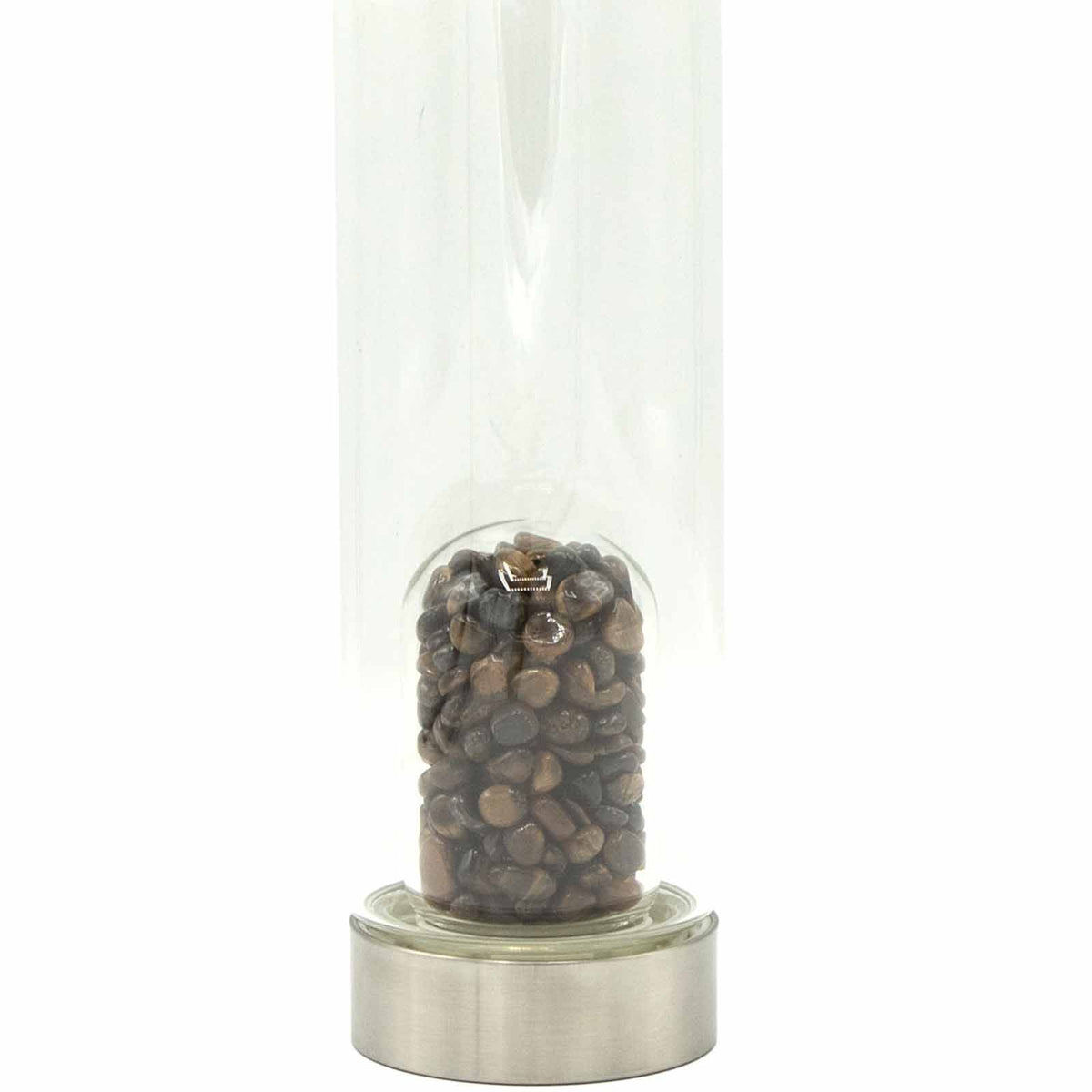 Crystal Infused Glass Water Bottle - Tiger's Eye Chips - 500ml