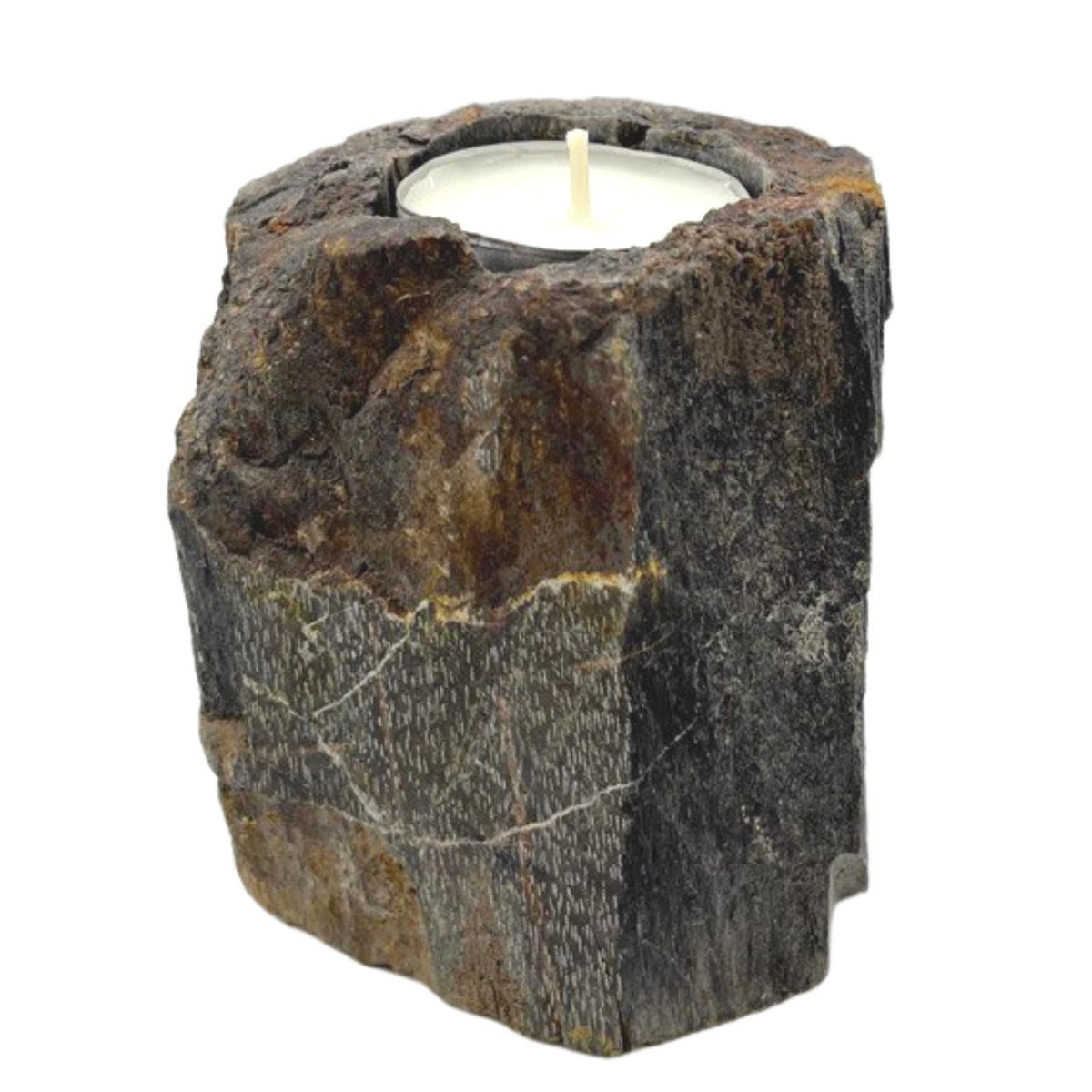 Petrified Wood Candle Holder - Single Low Tealight, 7.5×9cm