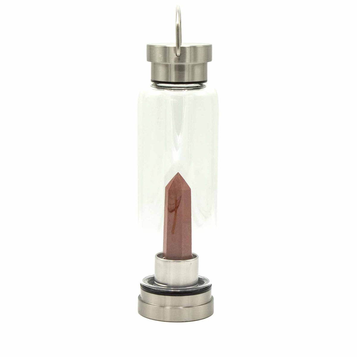 Crystal Infused Glass Water Bottle - Red Jasper Obelisk - 500ml