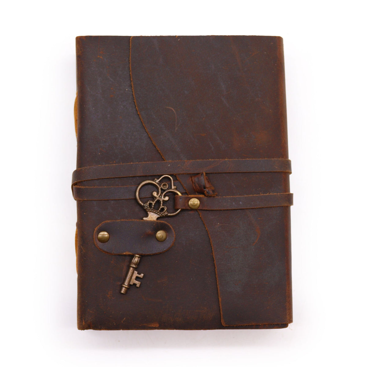 Oiled Leather Journal with Key - 200 Deckle-Edged Pages, 13×18cm