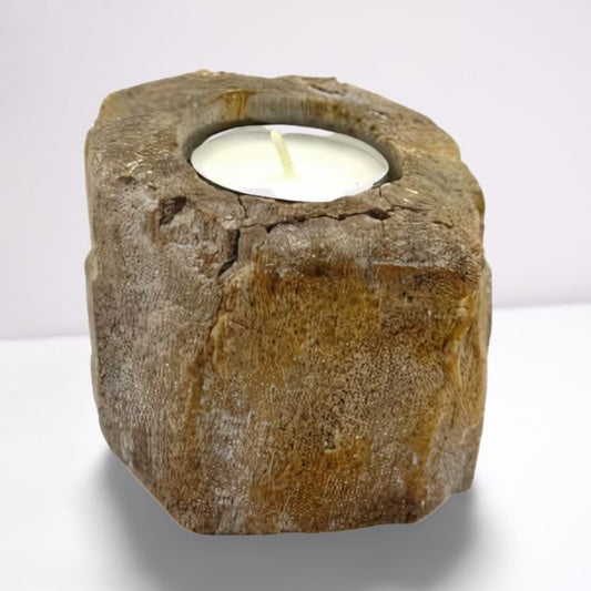 Petrified Wood Candle Holder - Single Low Tealight, 7.5×9cm