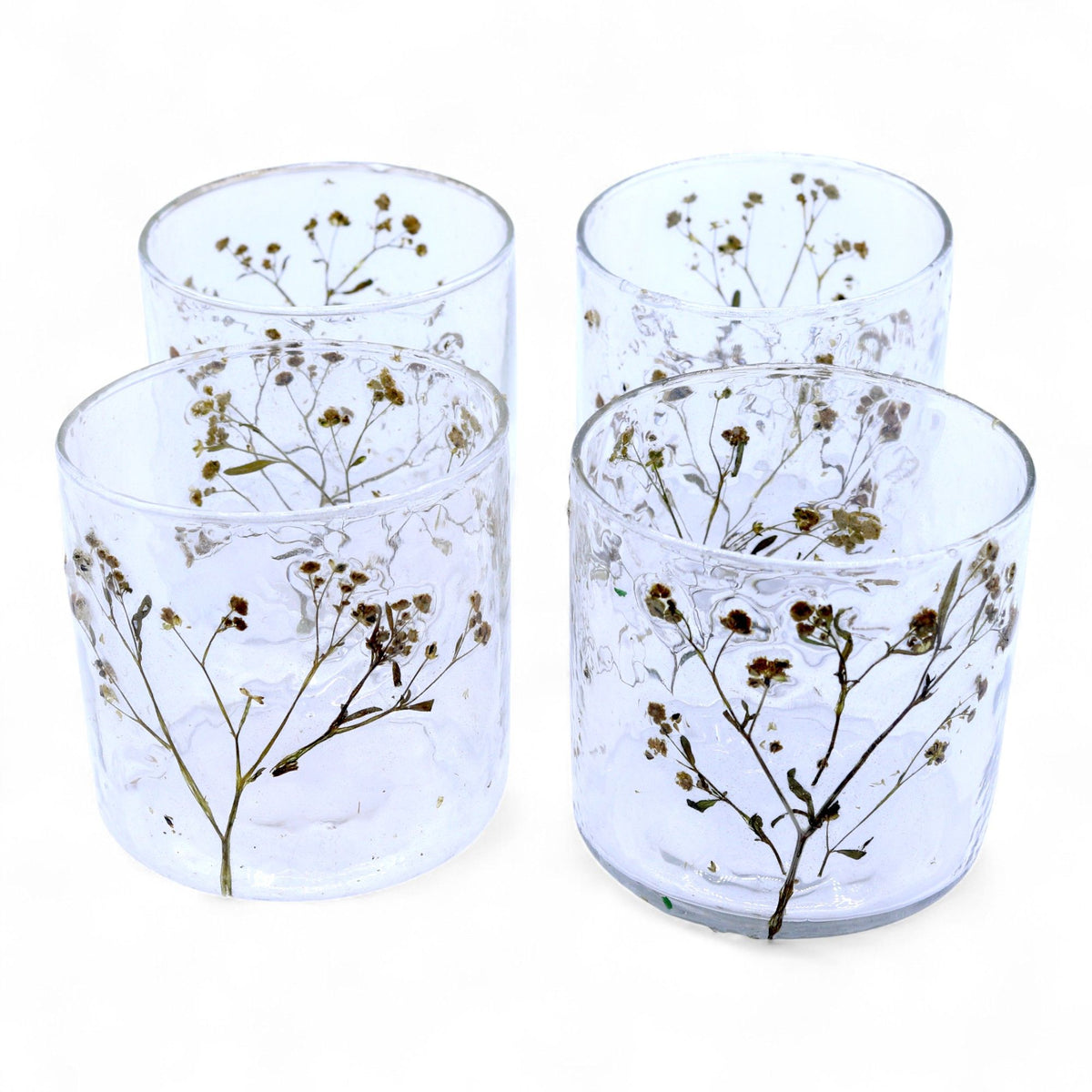 Natural Floral Recycled Glass Candle Holder - Margarita - 8x8cm