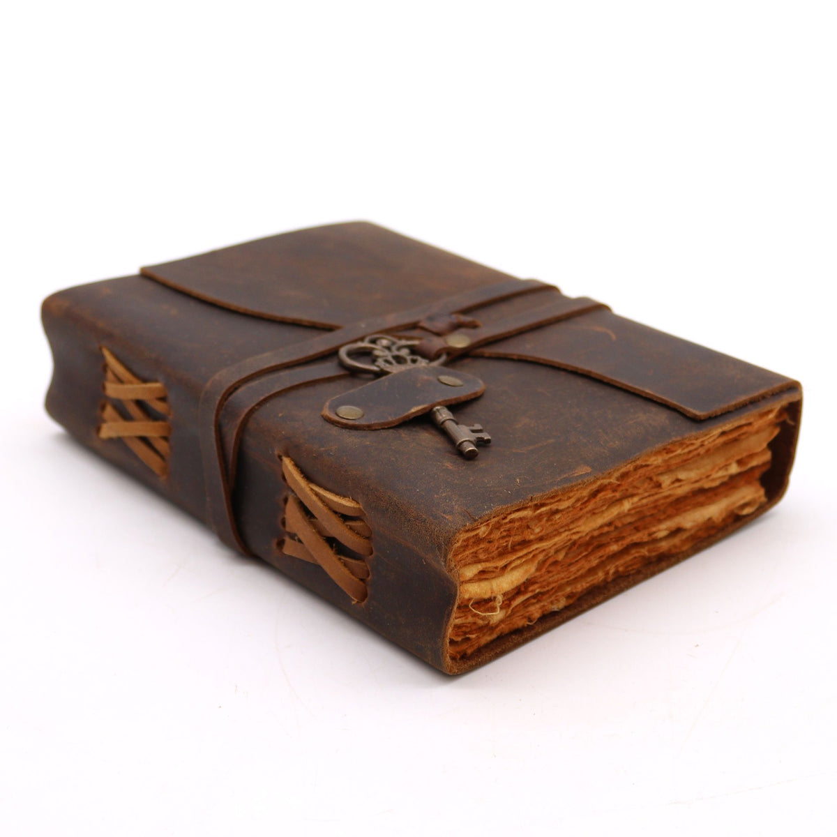Oiled Leather Journal with Key - 200 Deckle-Edged Pages, 13×18cm