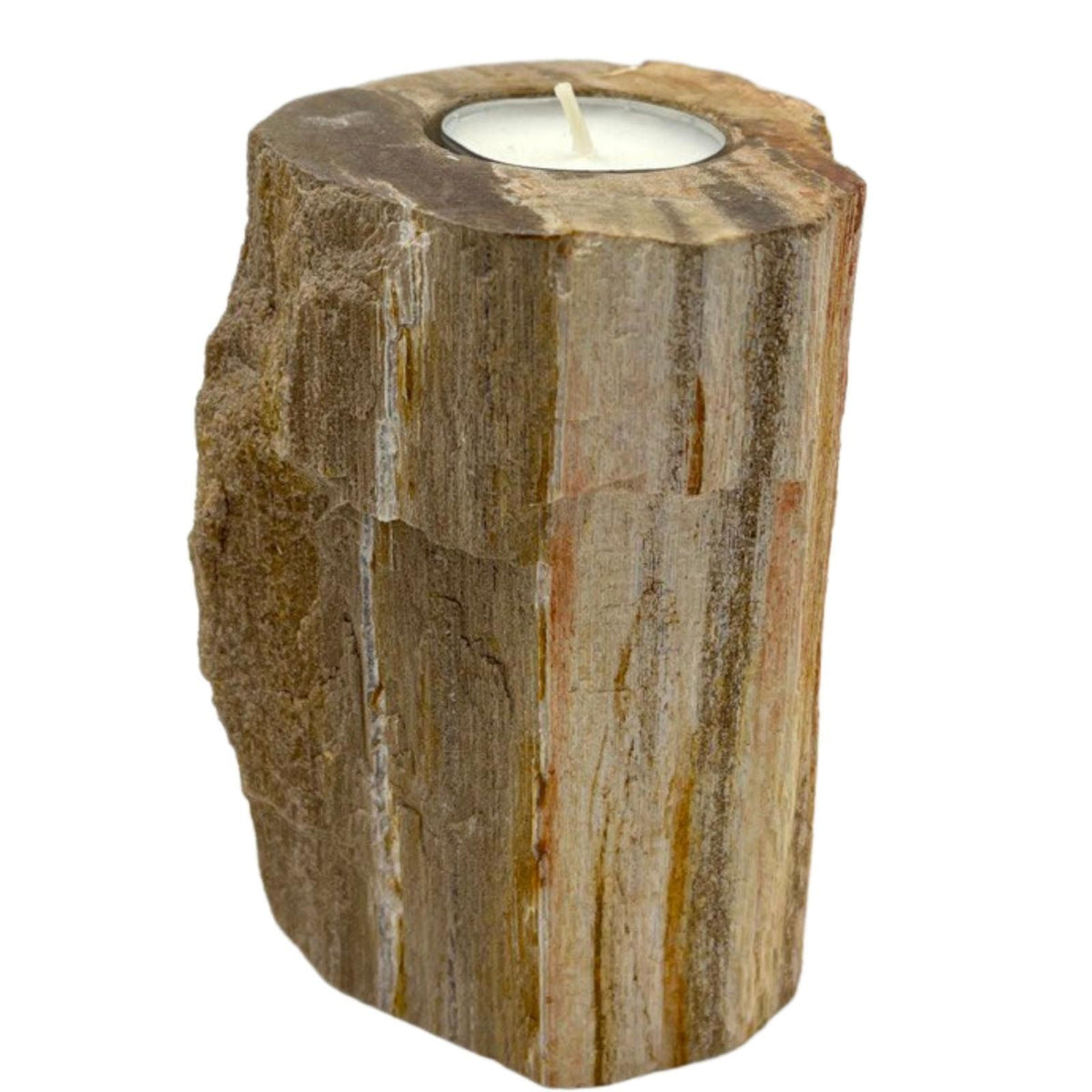 Petrified Wood & Marble Tealight Holder - Single Tall, 9.5 × 8.5 × 5.5 cm