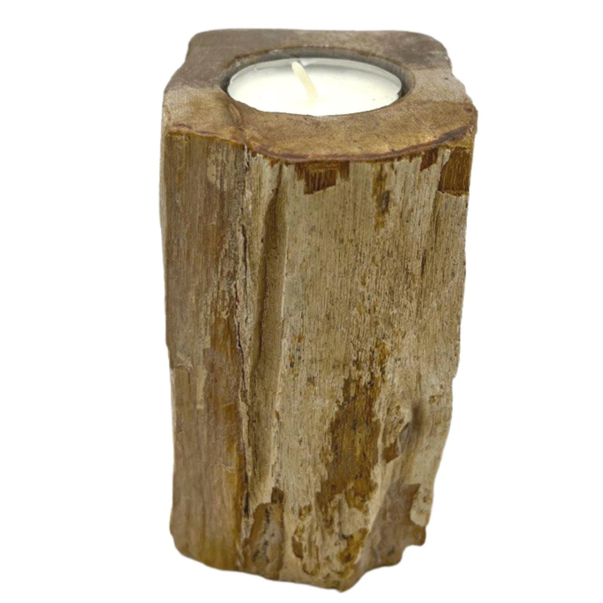Petrified Wood & Marble Tealight Holder - Single Tall, 9.5 × 8.5 × 5.5 cm
