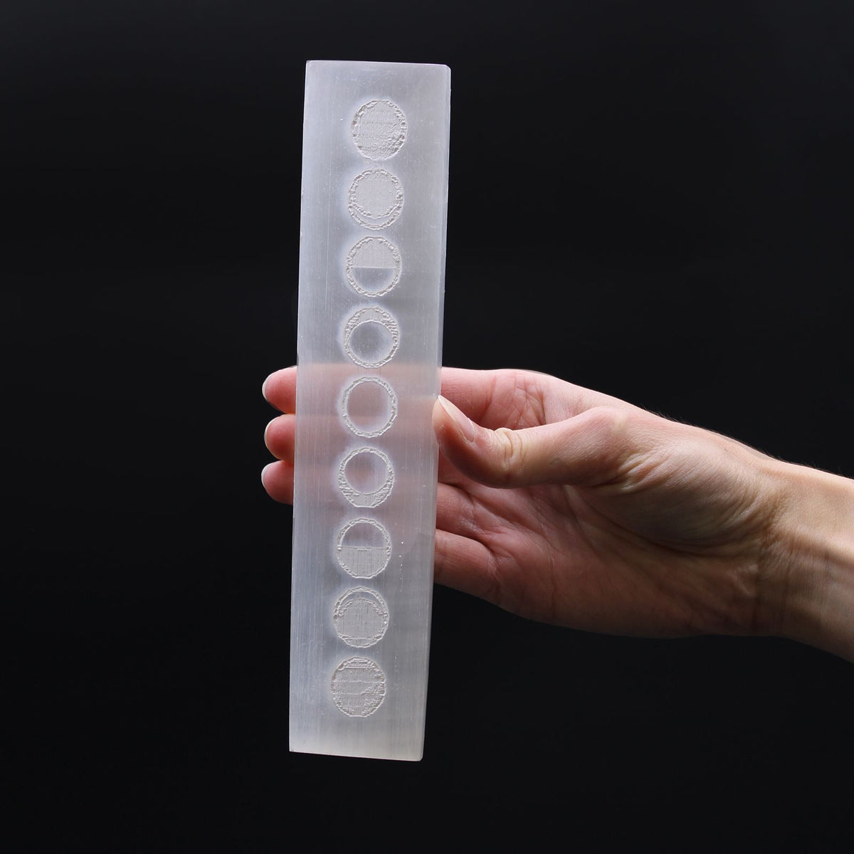 Selenite Flat Bar Charging Plate - Moon Cycles - 20cm