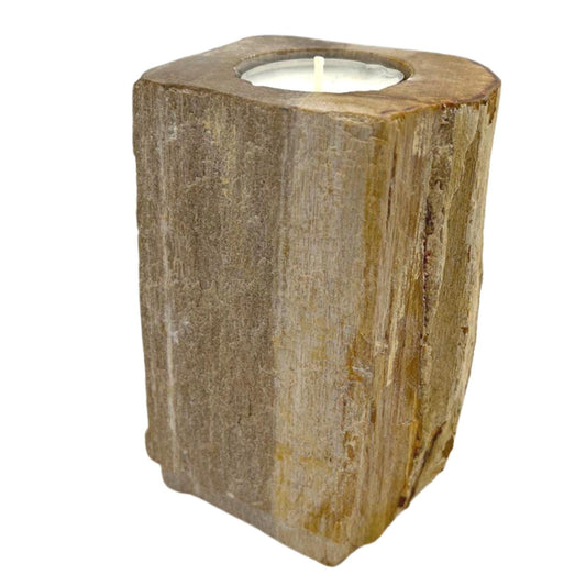 Petrified Wood & Marble Tealight Holder - Single Tall, 9.5 × 8.5 × 5.5 cm