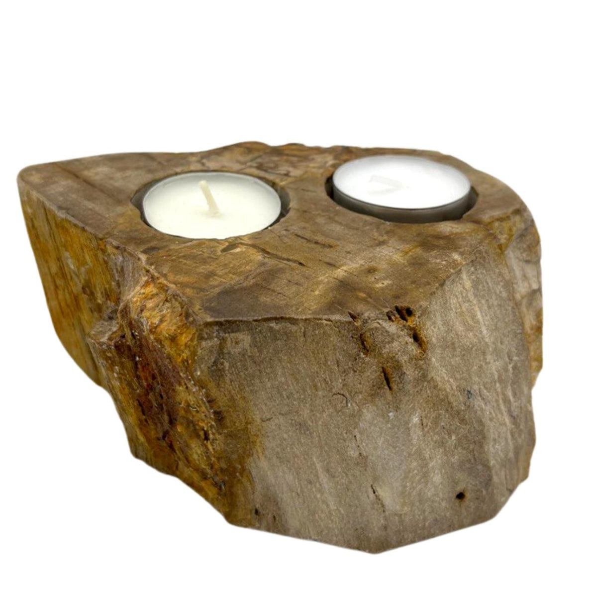Petrified Wood Candle Holder - Double Tealight - 12.5cm