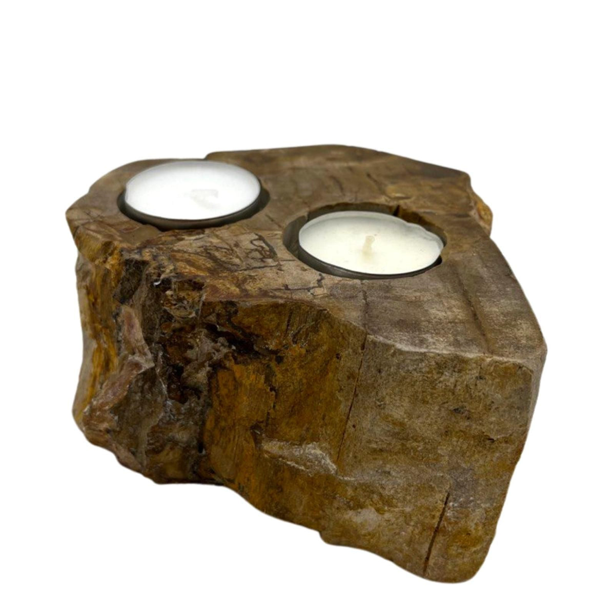 Petrified Wood Candle Holder - Double Tealight - 12.5cm