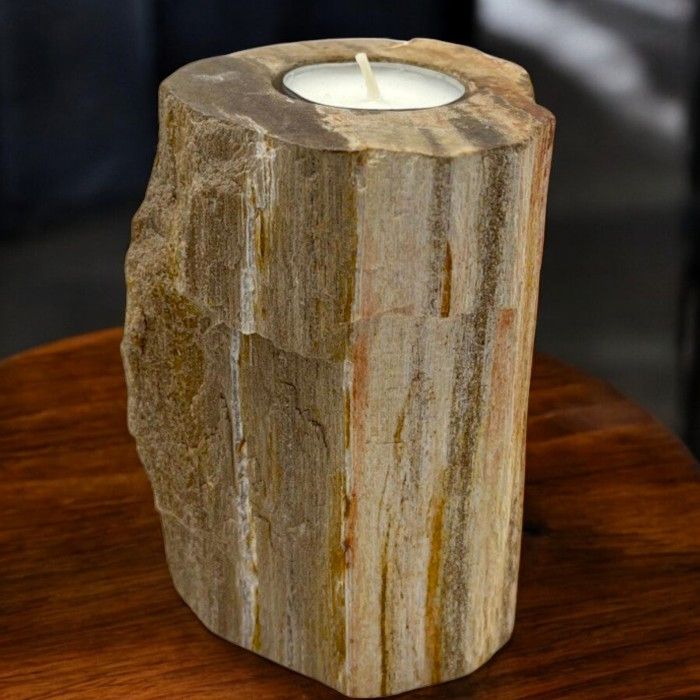 Petrified Wood & Marble Tealight Holder - Single Tall, 9.5 × 8.5 × 5.5 cm