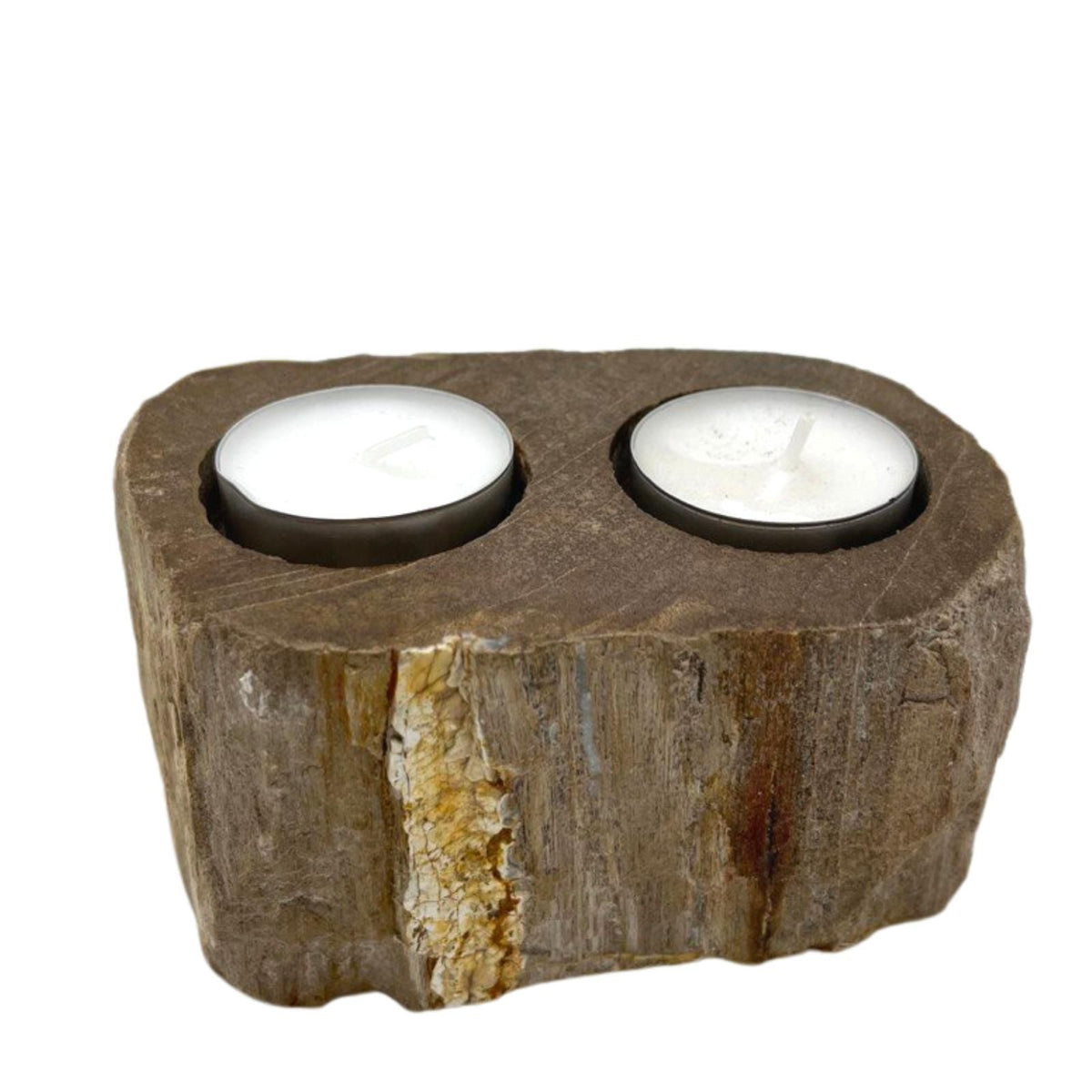 Petrified Wood Candle Holder - Double Tealight - 12.5cm