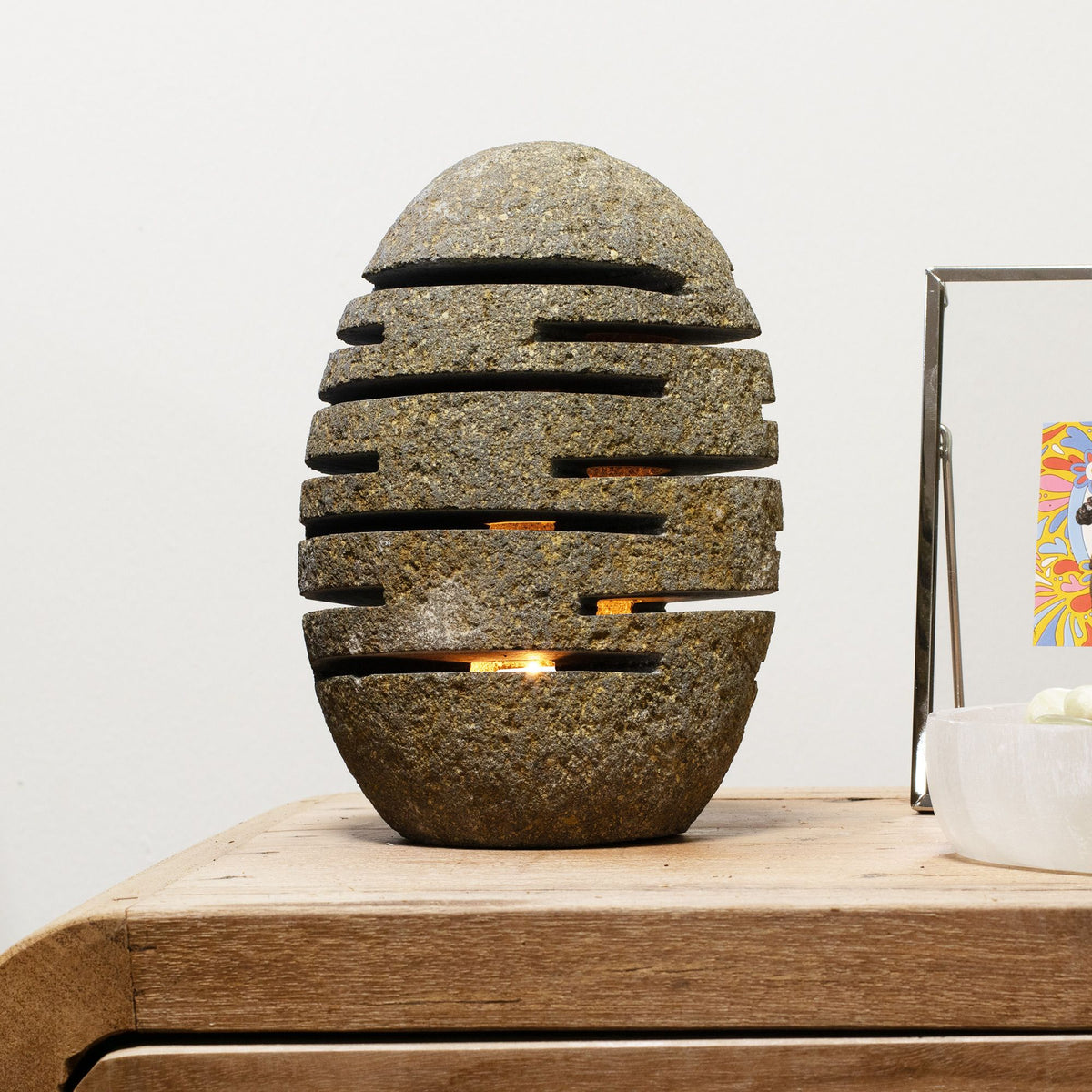 Natural Riverstone Candle Holder - Standing Stone Cut (10x13x22cm)