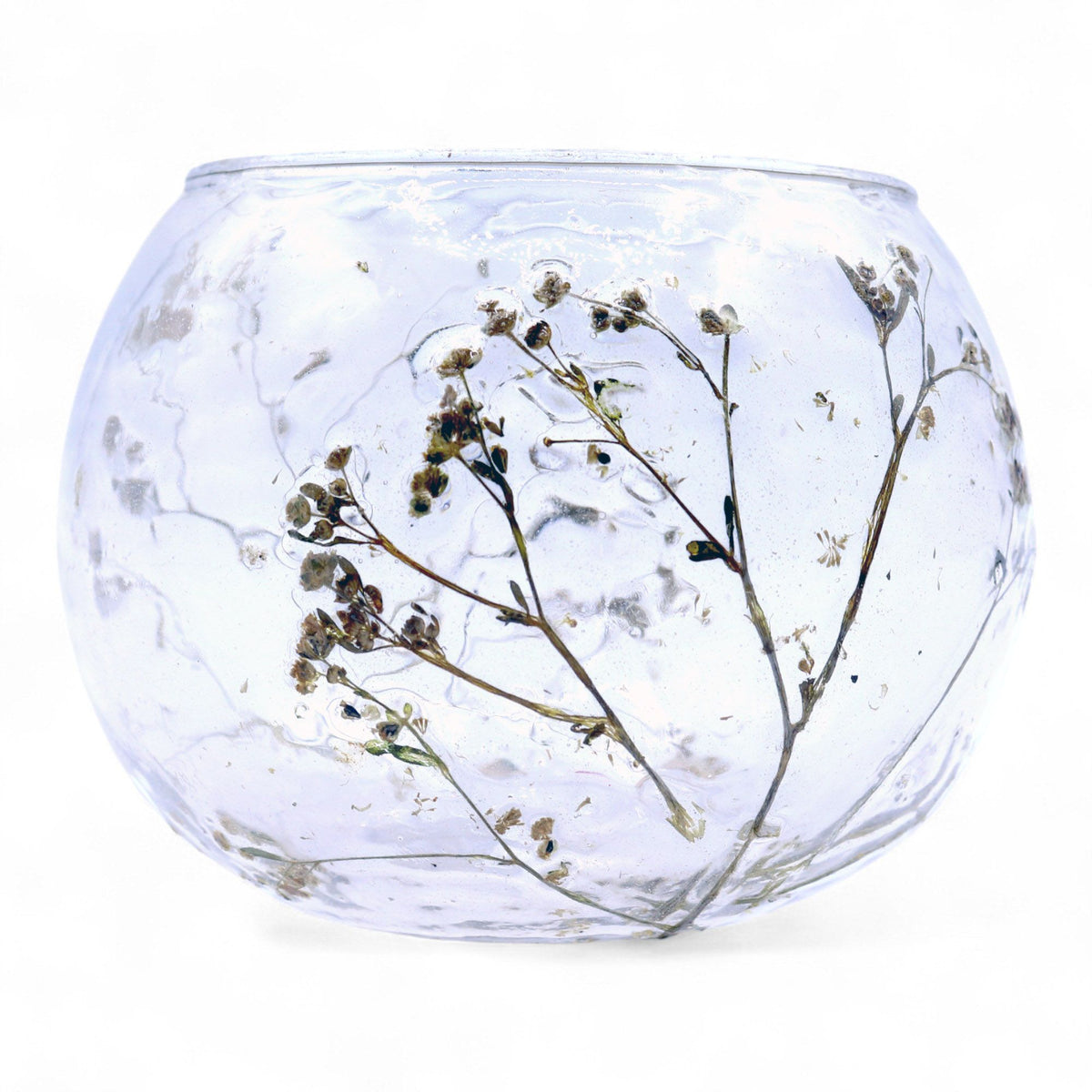 Natural Floral Glass Bowl Candle Holder - Margarita - 8x10cm