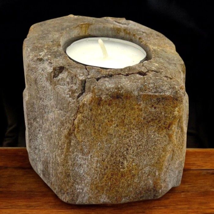 Petrified Wood Candle Holder - Single Low Tealight, 7.5×9cm