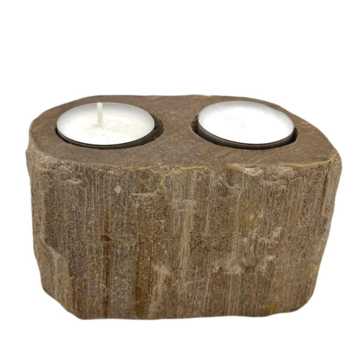 Petrified Wood Candle Holder - Double Tealight - 12.5cm