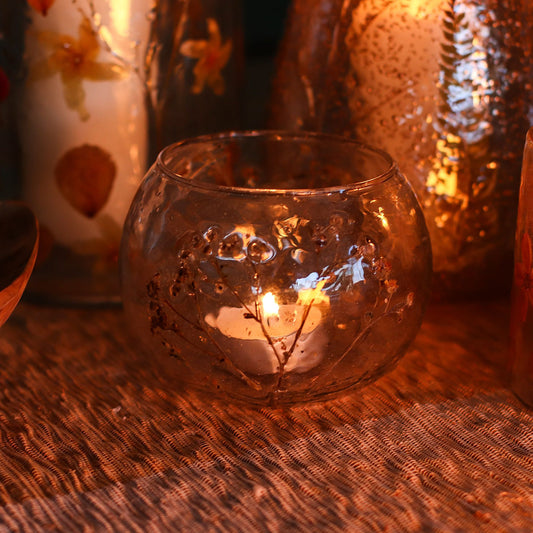 Natural Floral Glass Bowl Candle Holder - Margarita - 8x10cm