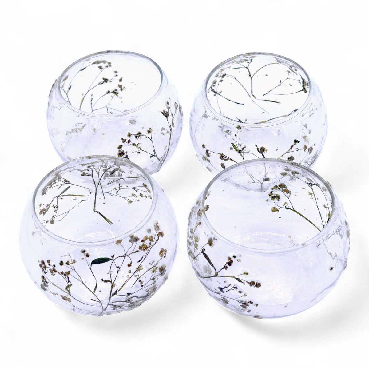 Natural Floral Glass Bowl Candle Holder - Margarita - 8x10cm