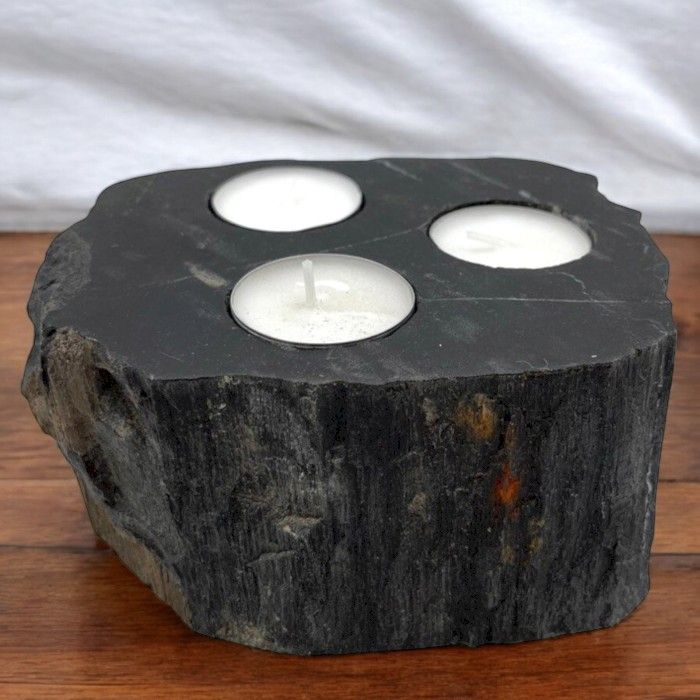 Petrified Wood Triple Tealight Candle Holder - 6x13x15cm