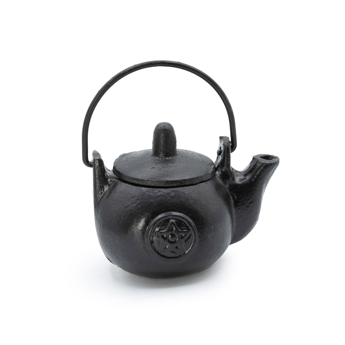 Small Cast Iron Ritual Cauldron with Pentagram Lid - 8x10cm