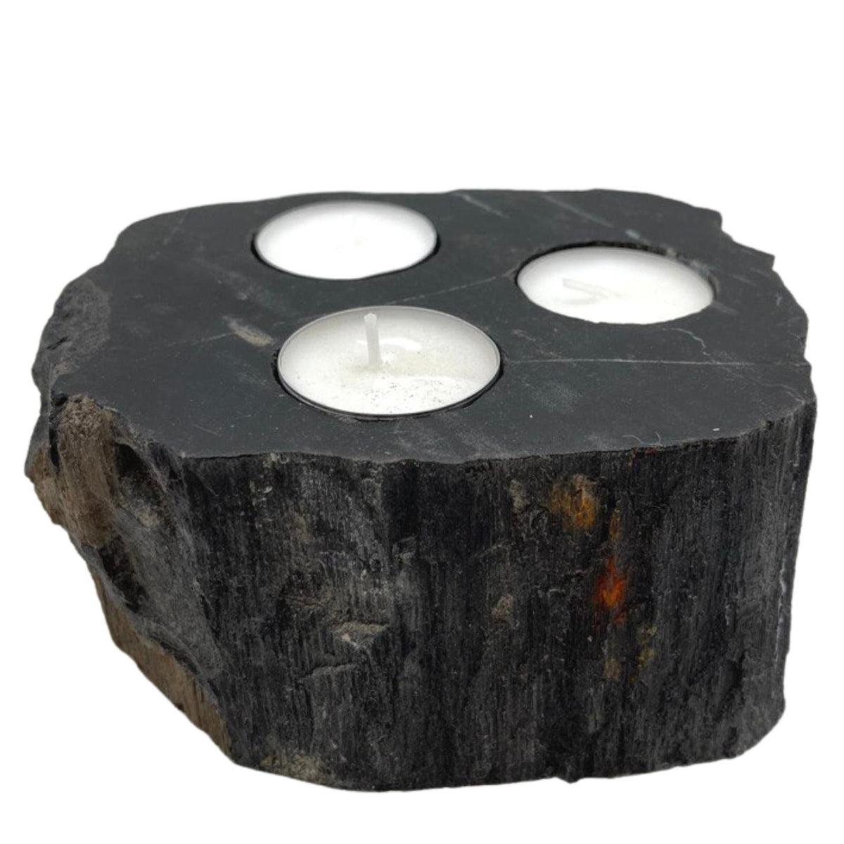 Petrified Wood Triple Tealight Candle Holder - 6x13x15cm